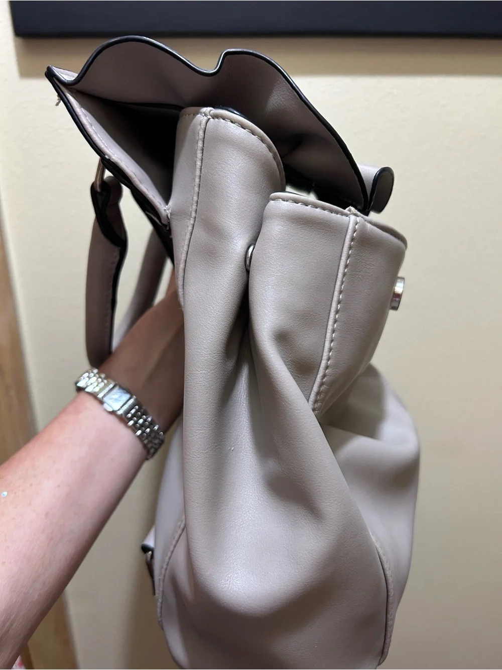 Nine West Taupe Ruffle-Trim Backpack